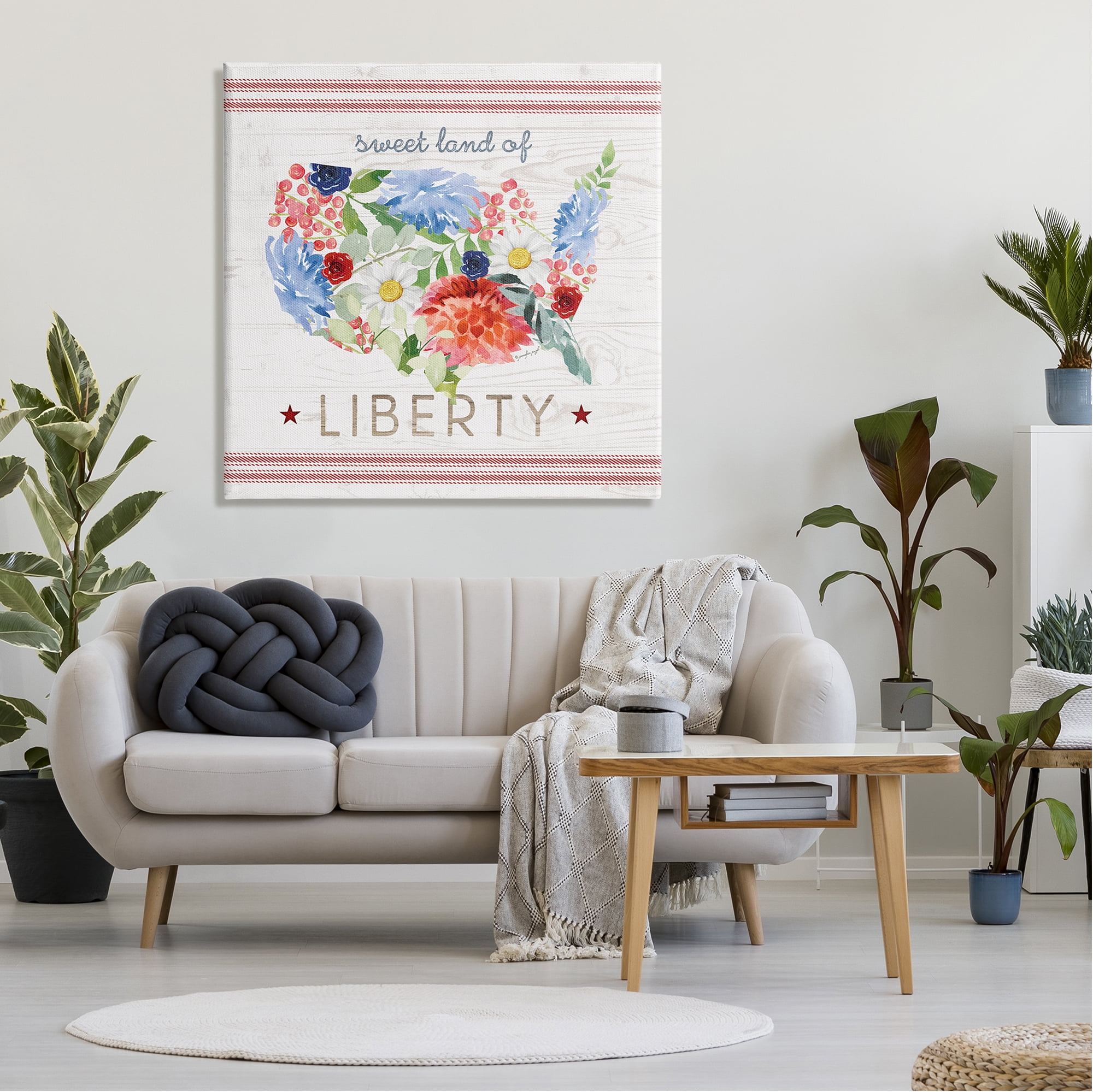 Stupell Sweet Land Of Liberty Floral USA Holiday Painting Gallery Wrapped Canvas Print Wall Art