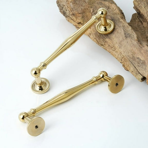 Solid Brass Cabinet Pull and Knob: Modern Grooved T Bar Handle, 5" Hole Center