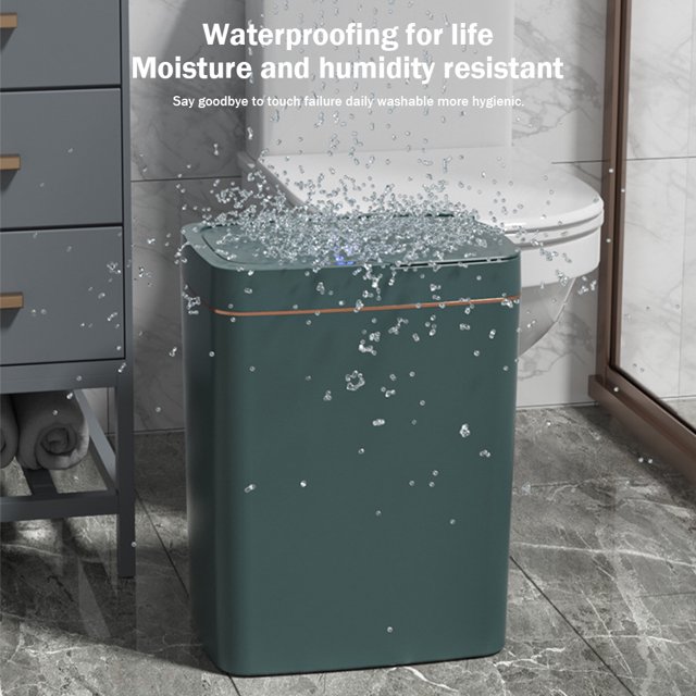Cubo de basura inteligente con sensor para inodoro de baño (líneas de carga de 18 L) verde dorado