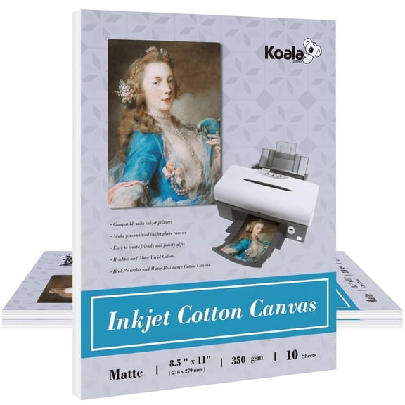 Koala Canvas Paper for Inkjet Printers, 20 Ct, 100% Cotton Printable Fabric Sheets 8.5x11, 350gsm Thick Matte Photo Paper