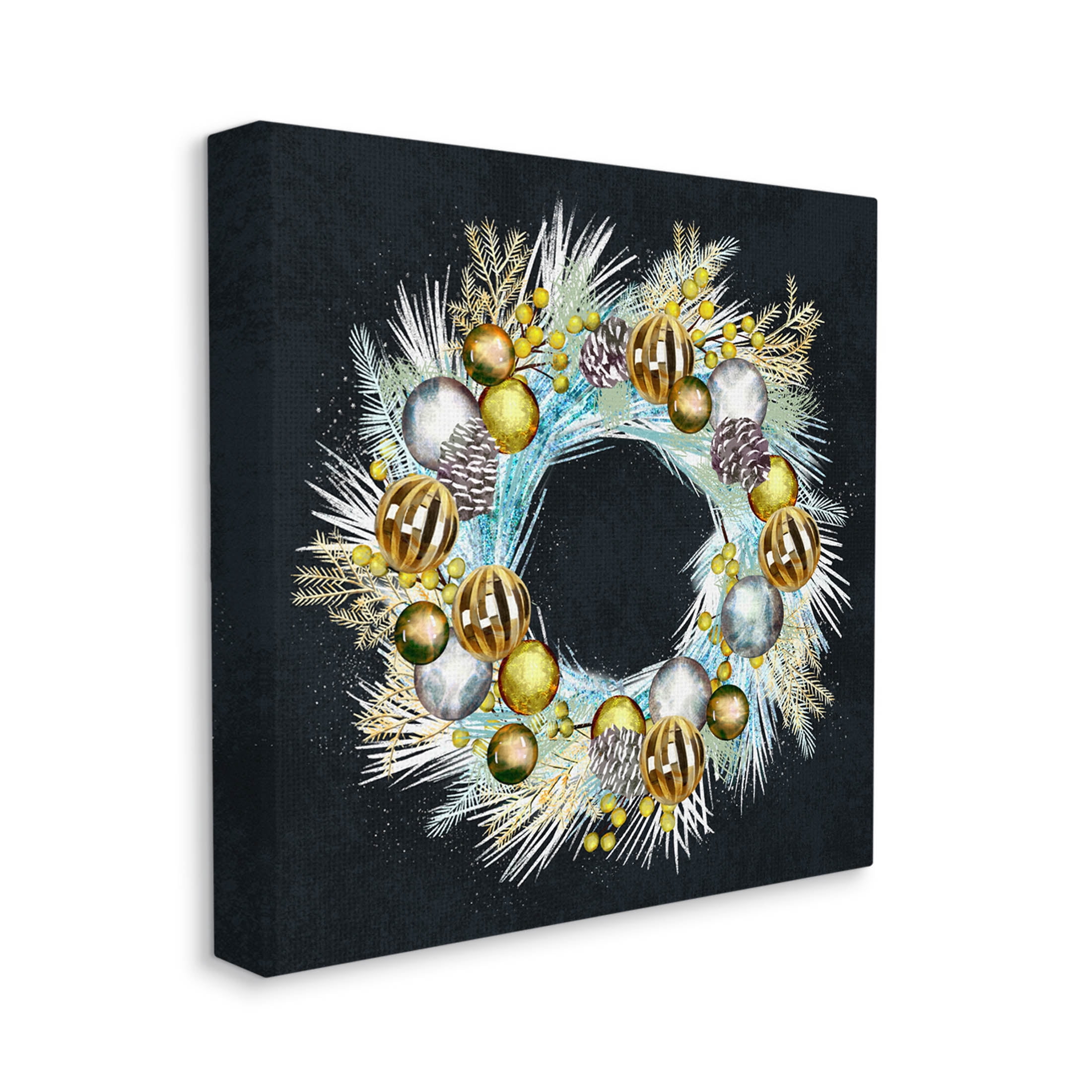 Gleaming Seasonal Pine Wreath Holiday Graphic Art Gallery Wrapped Canvas Print Wall Art