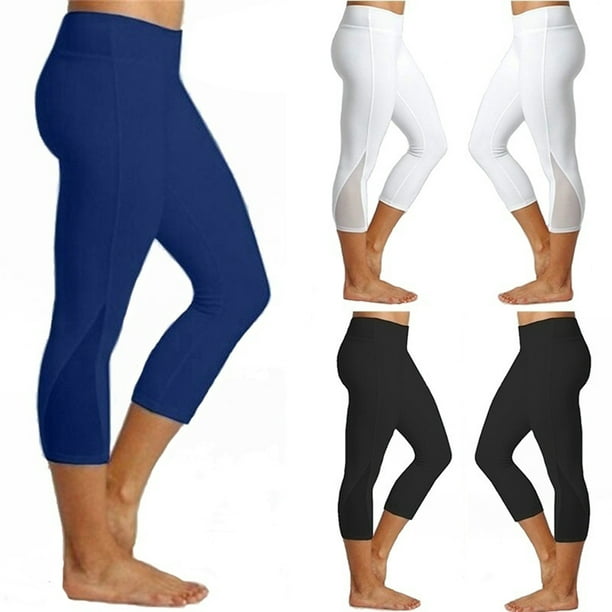 Koszal Femmes Couleur Unie Polyester Taille Haute Serré Fitness Leggings Yoga Pantalon Capris