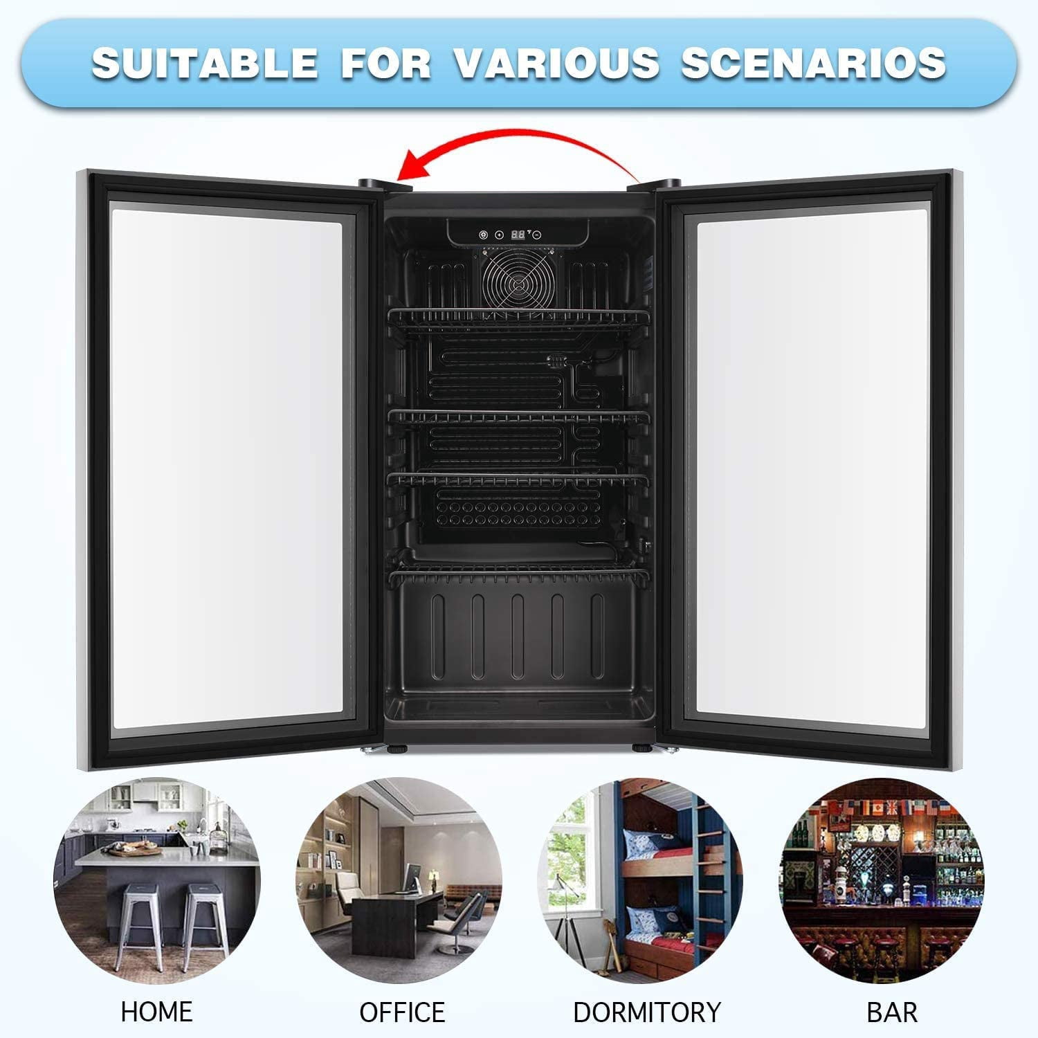 YUKOOL W5899SSH Drink Dispenser Beverage Refrigerator with Glass Door, Silver, 3.2 ft