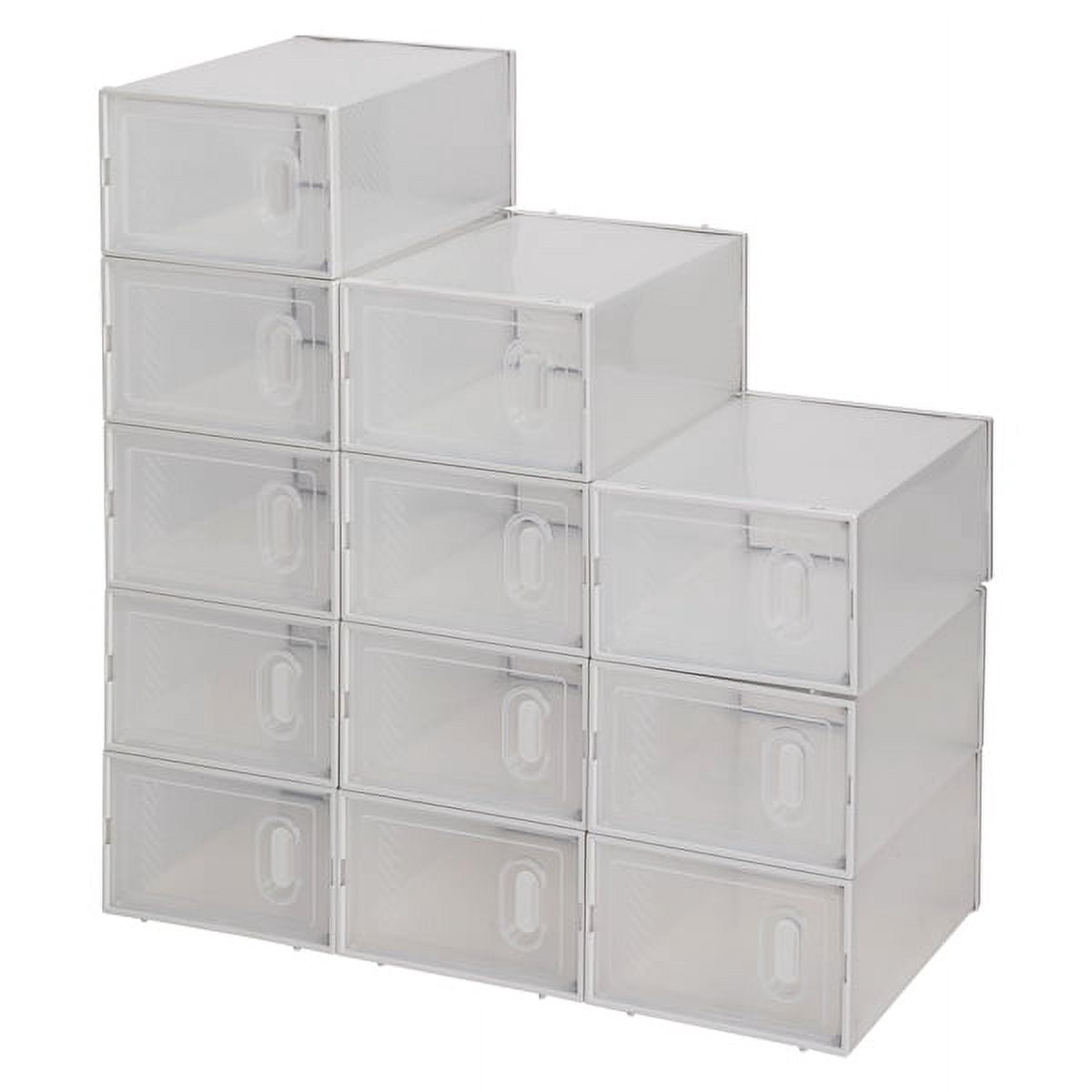 6-Pack Clear Plastic Stackable Shoe Boxes - PS Material, 13.4"x9.1"x5.5" with Clamshell Door for Closet/Entryway, Holds US 5-10 Shoes