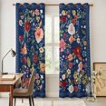 thumbnail image 4 of Navy Blue Flowers Kitchen Curtains 96 Inch Length, Spring Vintage Floral Leaves Farmhouse Grommet Top Bedroom Living Room Curtains, Light Filtering Cafe Curtain Drapes 2 Panels Set 104''x96'', 4 of 9
