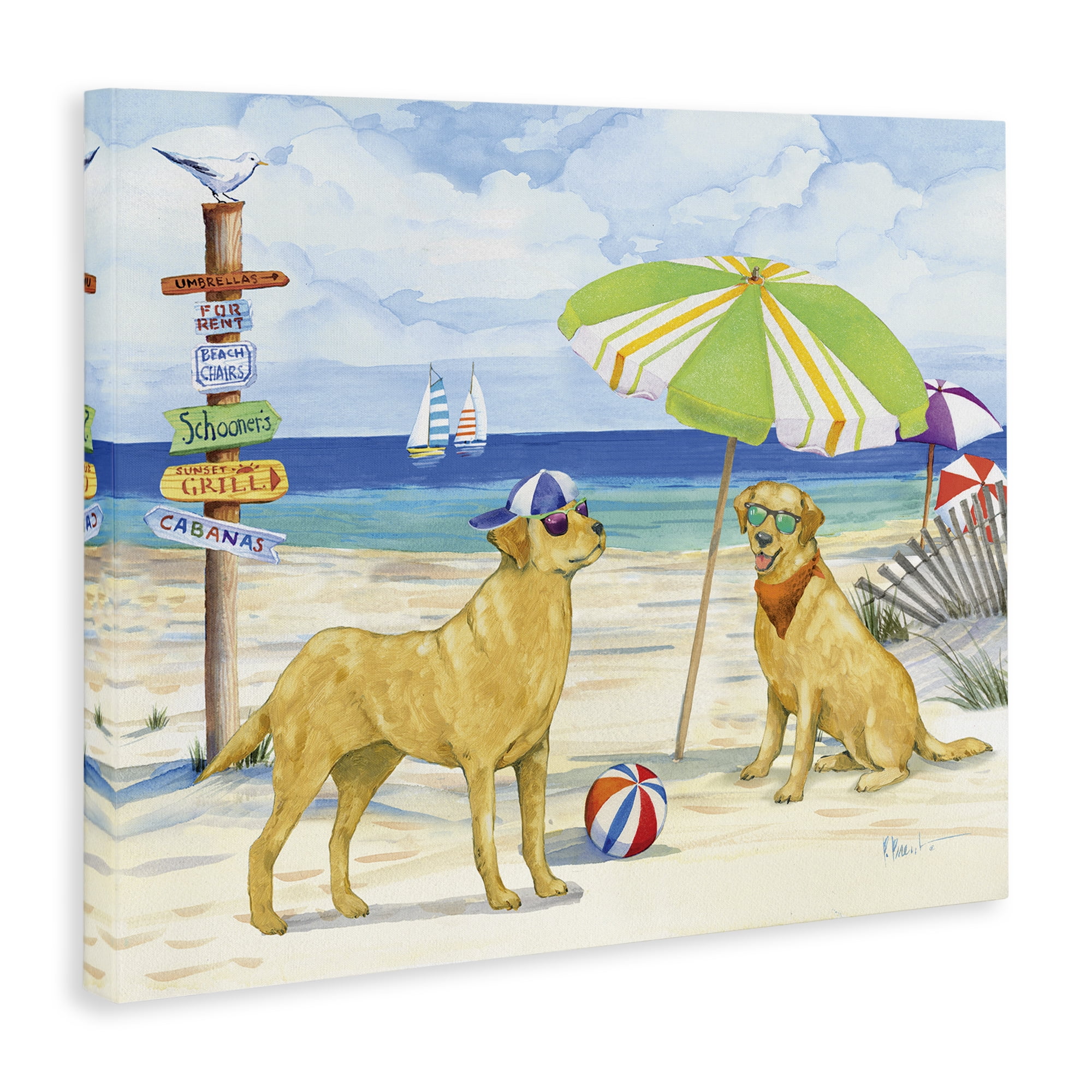Stupell Industries Dog Day At Beach Animals & Insects Painting Gallery Wrapped Canvas Art Print Wall Art, 40 x 30