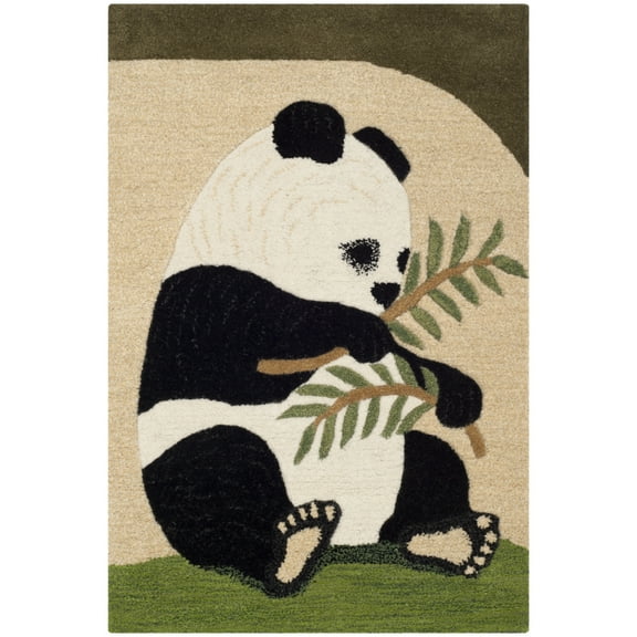 SAFAVIEH Wilderness Andrea Panda Graphic Print Wool Area Rug, Beige/Green, 2' x 3'
