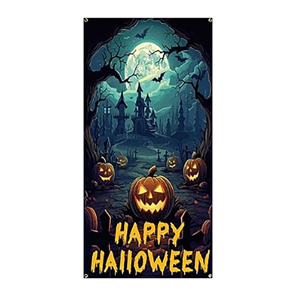 TIELUTT Happy Halloween Door Cover Halloween Scary Pumpkin Door Cover Halloween Pumpkin Door Flower Banner for Wall Christmas Flag 3x5 Outdoor Triangular Flag Patch Back the Flag Patch Printed Banner
