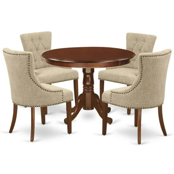East West Furniture Hartland 5-piece Wood Dining Table and Chairs in Mahogany