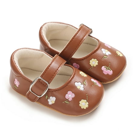 Awevudst Baby Girls Mary Jane Flats Flower Embroidered Princess Dress Shoes