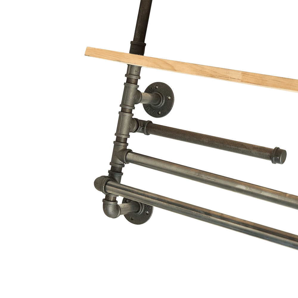 ATT Hardware Industrial Iron 3 Tier Grey Pipe Floating Shelves Retro Solid Wood Shelves Laundry Room Décor