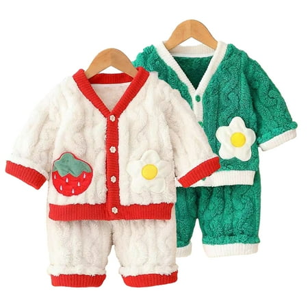 

Esaierr 2PCS Baby Toddler Girls Fleece Pajama Set Fall Winter Plush Jammies Outfits Warm Sleepwear Pjs Loungewear for 1-5Y