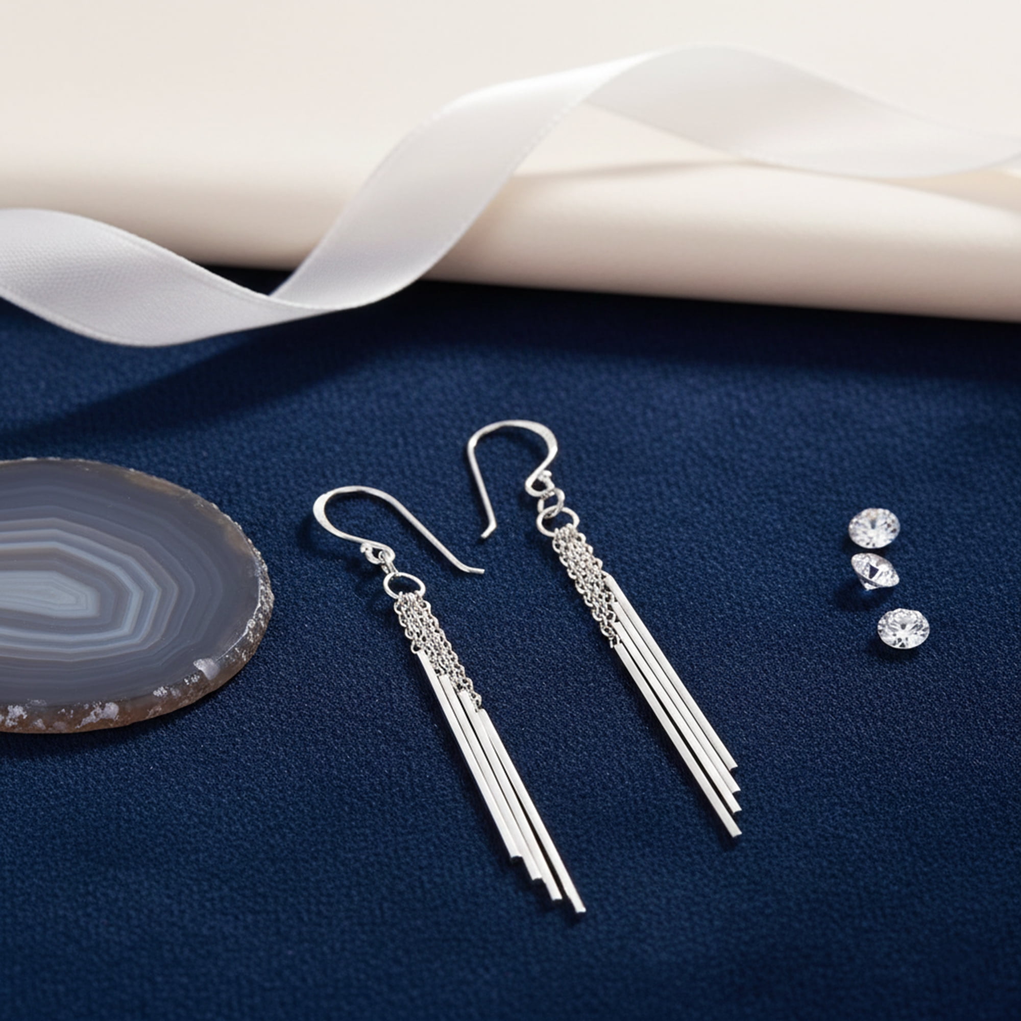 Trendy Stranded Stick Drop .925 Sterling Silver Dangle Earrings