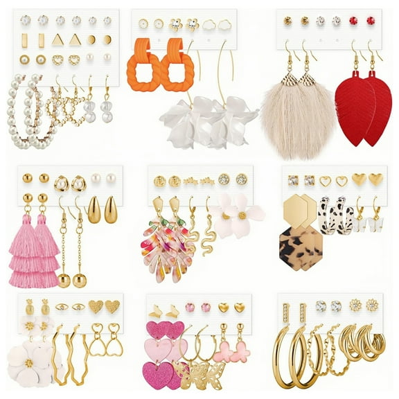 WuPing 58 Pairs Earrings, Earrings for Women, Acrylic Hoop Stud Drop Dangle Earrings for Birthday Party Weeding