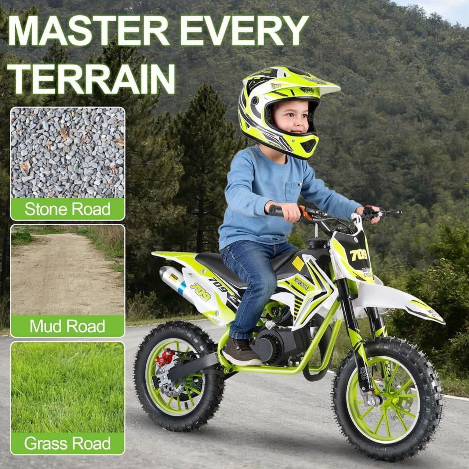 Korogimeeet Gas Powered Mini Dirt Bike 49cc 2-Stroke, Hand-Pull Start, 10 Inch Off-Road Tires, Dual Disc Brakes, Infinitely Variable, 30KM/H Max Speed, 150kg, 47 x 28 Inch