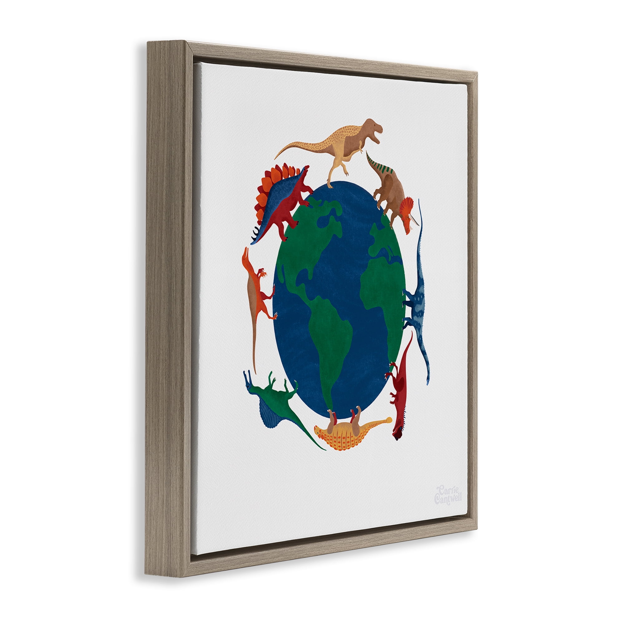 Stupell Industries When Dinos Roamed Education Painting Brown Floater Framed Canvas Art Print Wall Art, 25 x 25