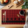 thumbnail image 2 of Red Black Plaid Placemats Set of 12, Country Vintage Star Abstract Gingham Placemats for Dining Table, Place Mats for Kitchen Tabletop, Waterproof Wipeable Dining Table Mats Set, 2 of 9