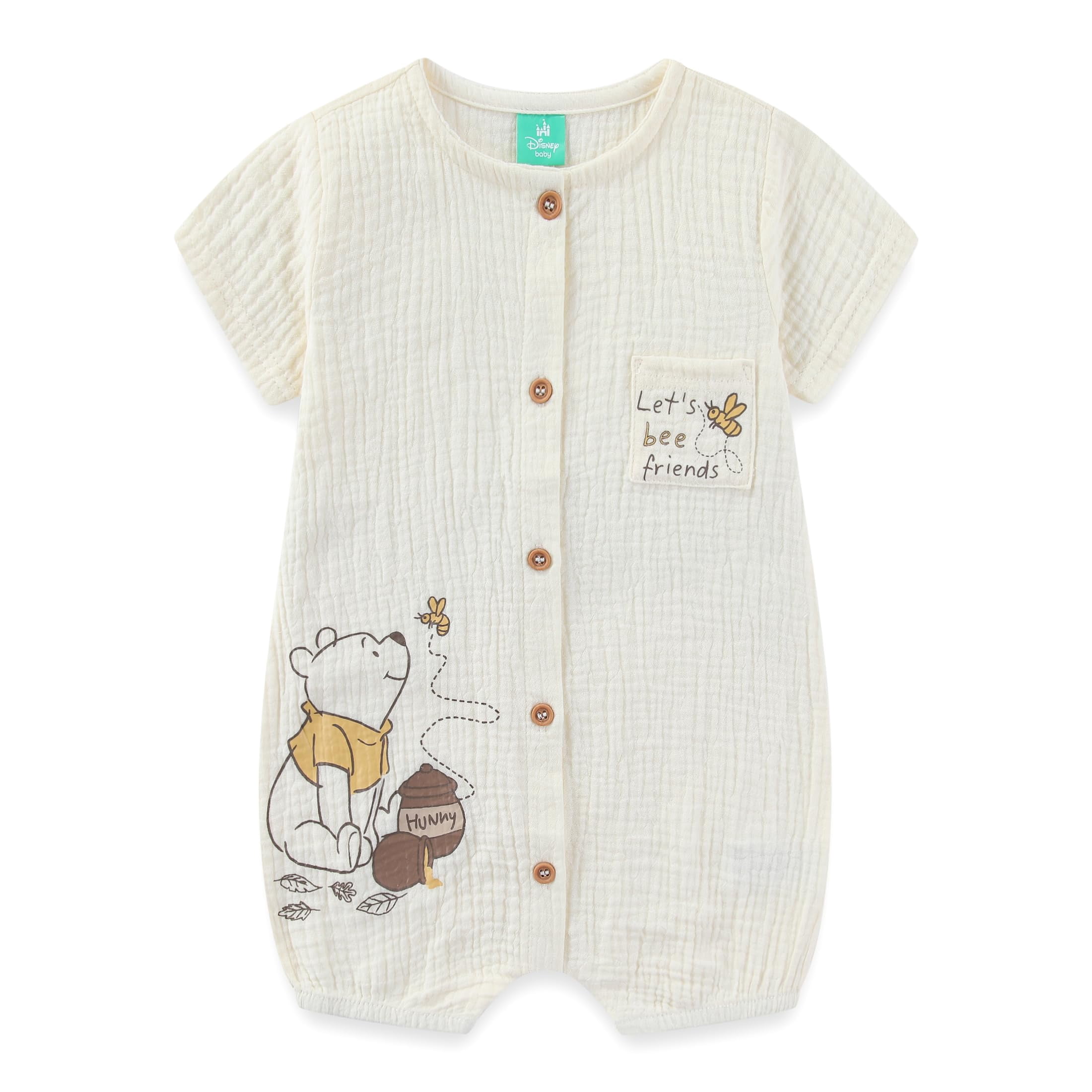 Disney Winnie the Pooh Gauze Romper with Bucket Hat (Baby Boys), 2 Piece Set, Sizes 6M-24M