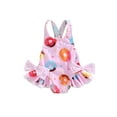 thumbnail image 2 of ITFABS Kids Girls One-Piece Swimwear, Sleeveless Printed Bowknot Ruffled Triangle Bathing Romper, 2 of 9