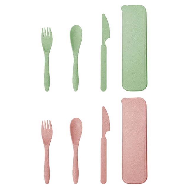 Wheat Straw & Plastic Travel Utensils Set with Case