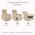 thumbnail image 4 of Delta Children Riley Pushback Stationary Recliner, Boucle Textured Fabric with Pocketed Coil Cushion and Side Storage Pocket, Wheat, 4 of 19