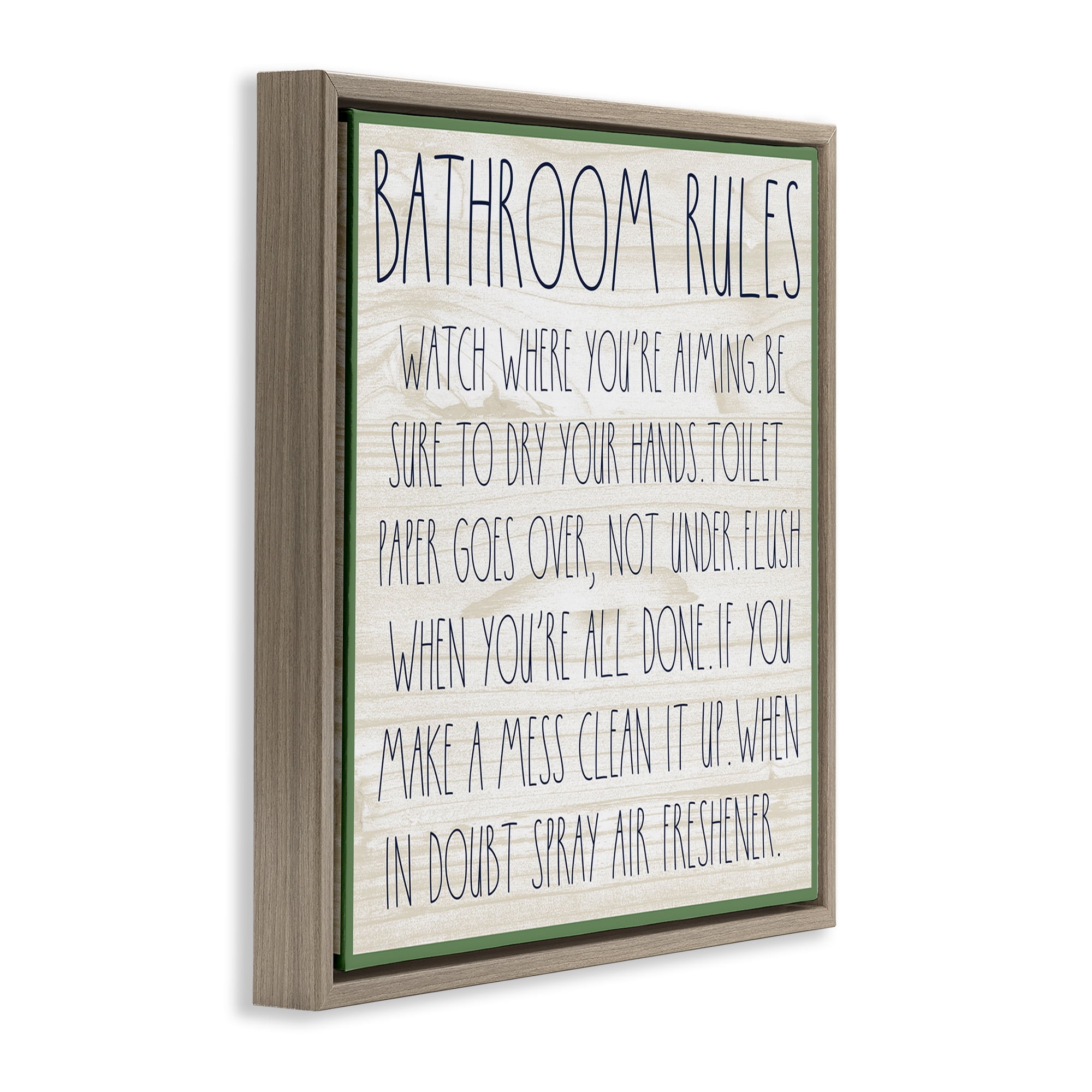 Stupell Industries Rustic Chic Bathroom Typography Painting Brown Floater Framed Canvas Art Print Wall Art, 18 x 18