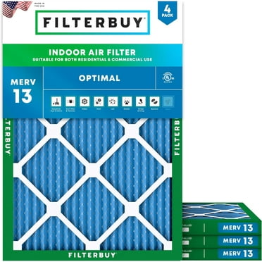 Filterbuy 13x18x1 MERV 13 Health Defense, Pleated HVAC AC Furnace Air Filters (4-Pack)