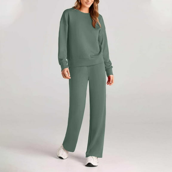 Womens 2 Piece Outfits Fall Long Sleeve Sweatshirt Wide Leg Pants Loungewear Sets Winter Sweatsuits Tracksuit New Two Piece Sets for Women Casual Gray S