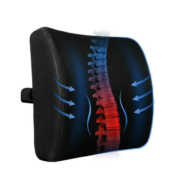 WANALIT Ergonomic Lumbar Support Pillow for Office Chair & Car - Memory Foam Back Cushion for Lower Back Pain Relief - Breathable Mesh Cover with Adjustable Straps, Black