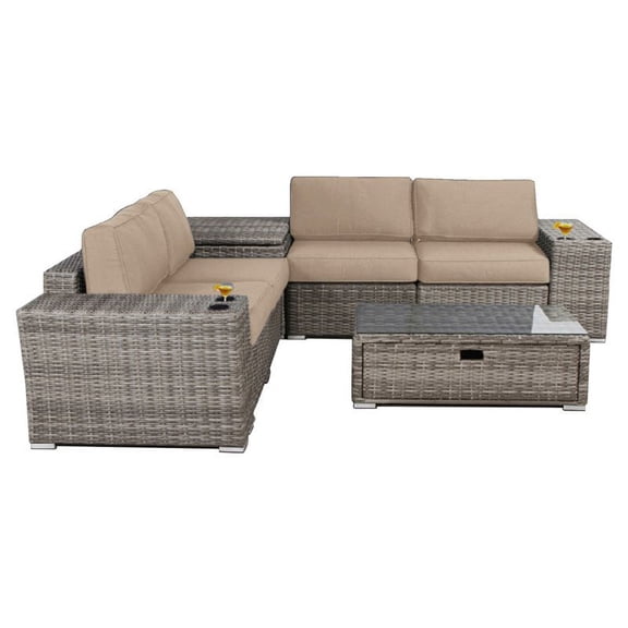 Living Source International 8-Piece Wicker Sectional Set in Espresso and Beige