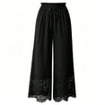 thumbnail image 5 of Mifsaly Wide Leg Palazzo Pants for Women High Waist Drawstring Casual Lounge Trousers Floral Lace Hem Flowy Beach Vacation Boho Bottoms Black,M, 5 of 5