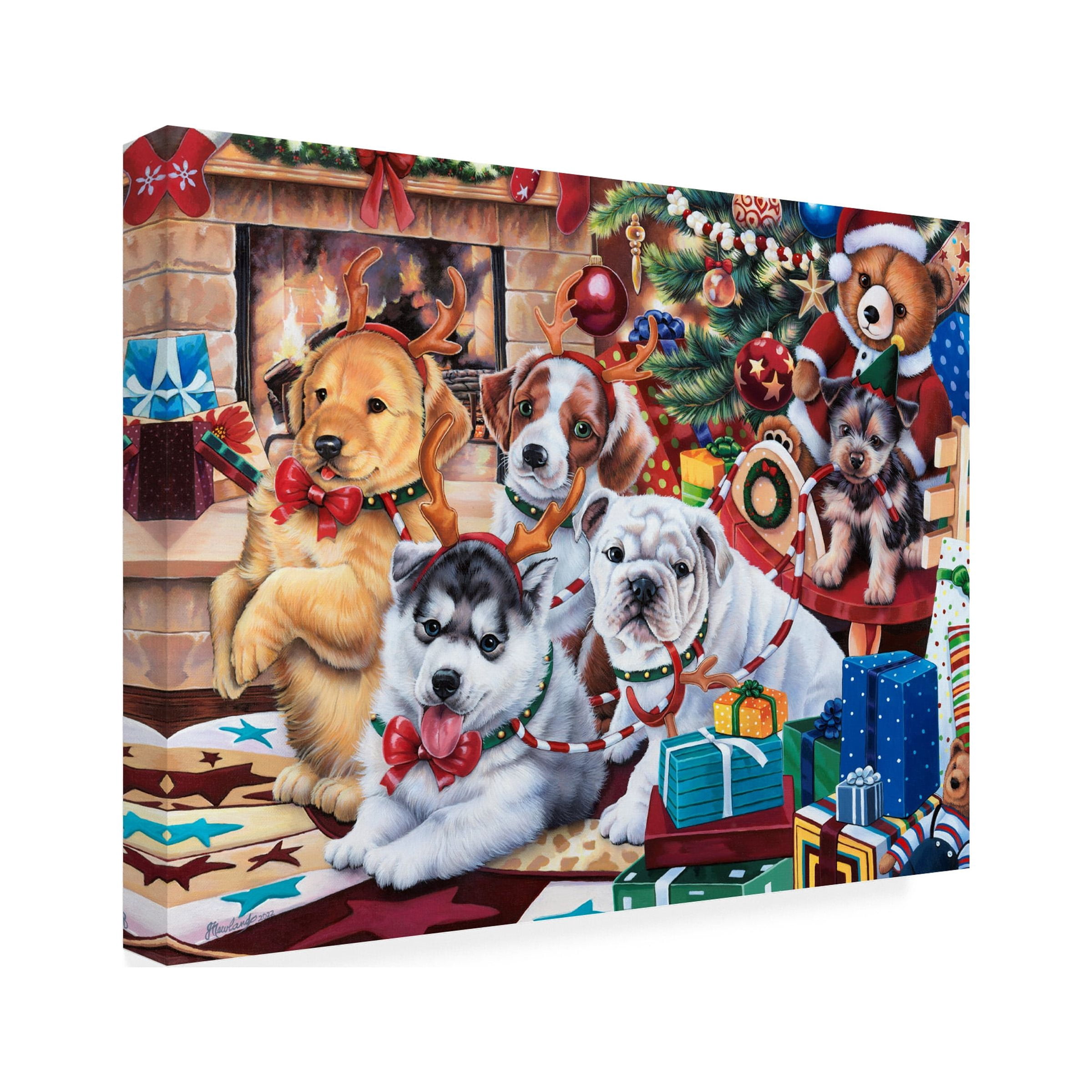 Jenny Newland 'Christmas Puppies' Canvas Art
