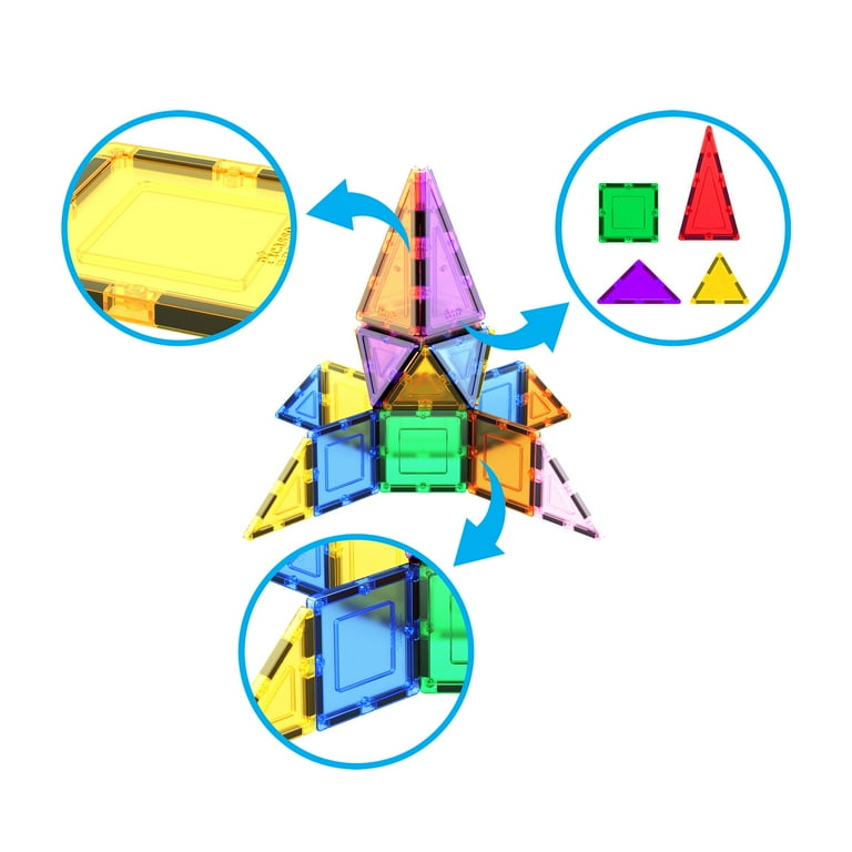 PicassoTiles 12 Piece Magnetic Building Block Set Equilateral Triangle Magnet Tiles Multicolor