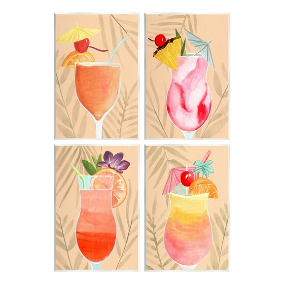 Stupell Industries Tropical Fruit Cocktails Food & Beverage Painting Unframed Art Print Wall Art, 10 x 15, Set of 4