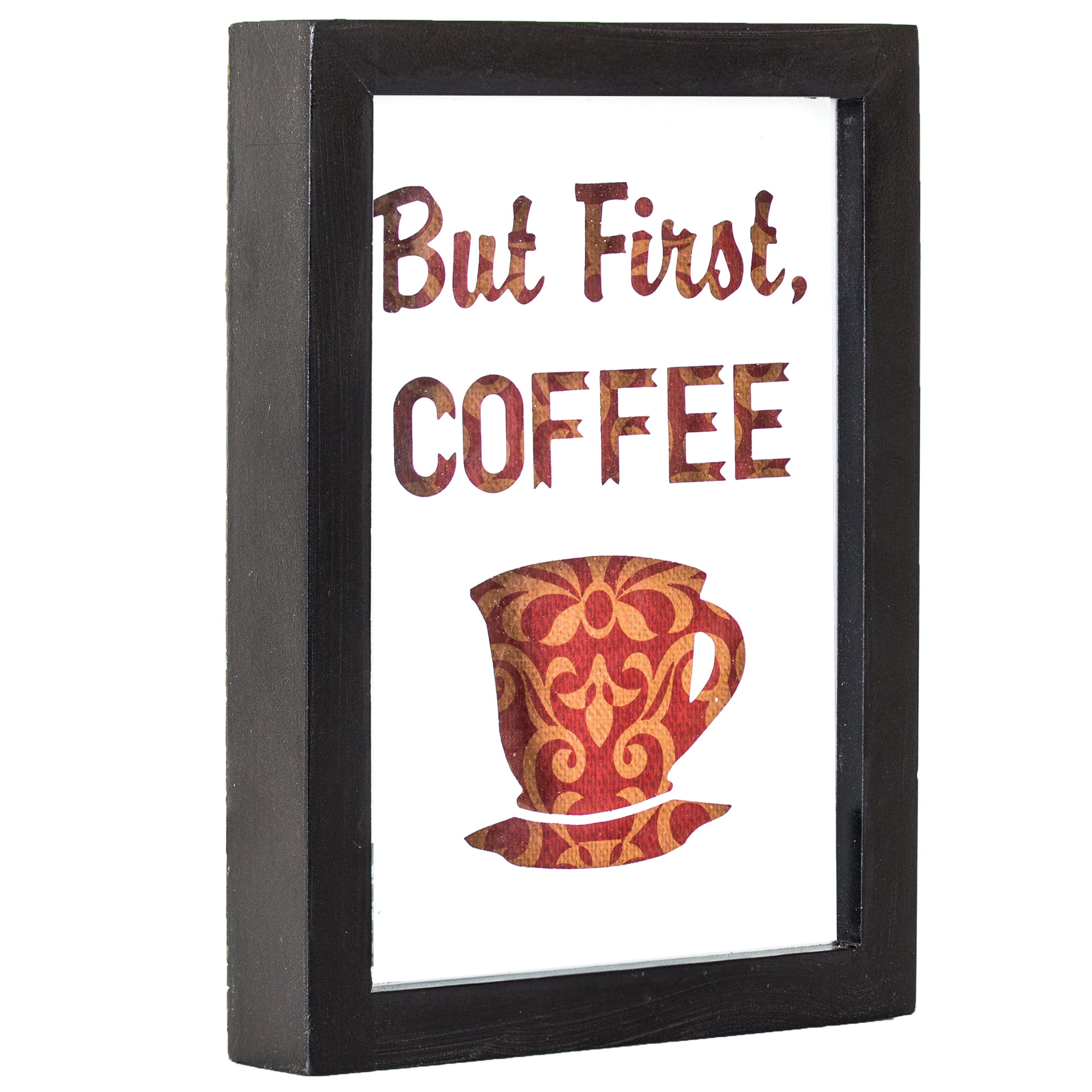 Coffee Lover Gifts | 6x6x2 Shadow Box with Glass Front | Wood Keepsake Frame Box | Coffee Art Wall Decor | Framed Quotes Sign | Great for Home
