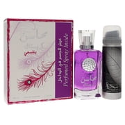 Lattafa Mahasin Crystal Violet , 2 Pc Gift Set 3.4oz EDP Spray, 1.7oz Perfumed Spray