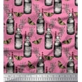 thumbnail image 1 of Soimoi Pink Poly Georgette Fabric Insect,Lavender & Vintage Bottle Printed Fabric 1 Yard 52 Inch Wide, 1 of 1