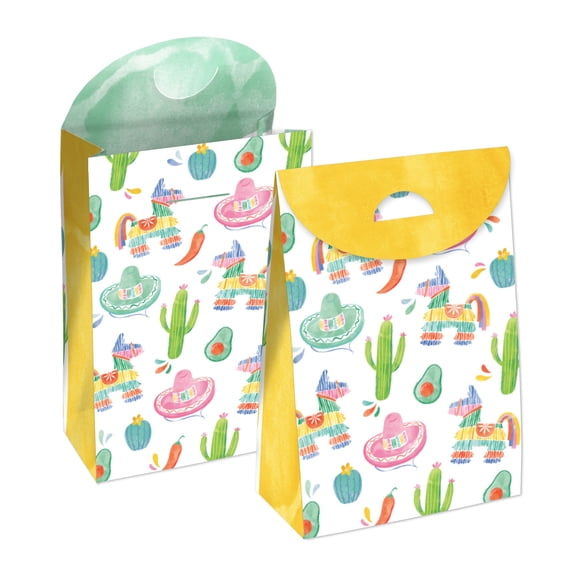 Big Dot of Happiness Fiesta Favor Boxes, Mexican Themed Party Decorations, Birthday Pinata Goodie Gift Bags - Set of 12