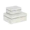 thumbnail image 1 of Deco 79 41198 Shell Inlaid Wooden Boxes (Set of 2), 8" x 12", White, 1 of 2