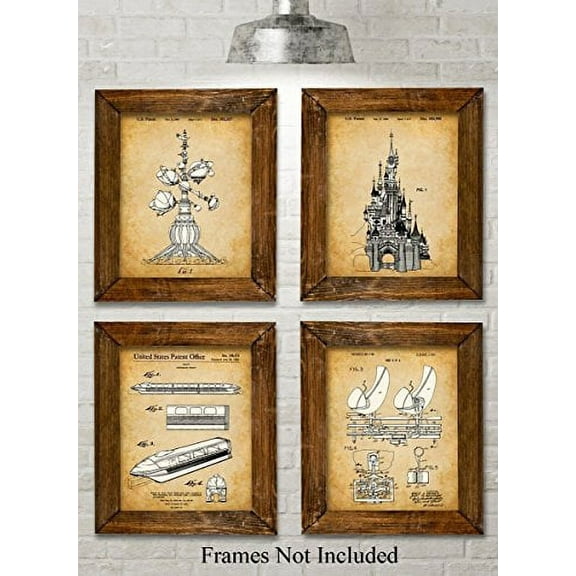 Original Disney Rides Patent Art Prints - Set of Four Photos (8x10) Unframed - Great Gift for Disney Fans