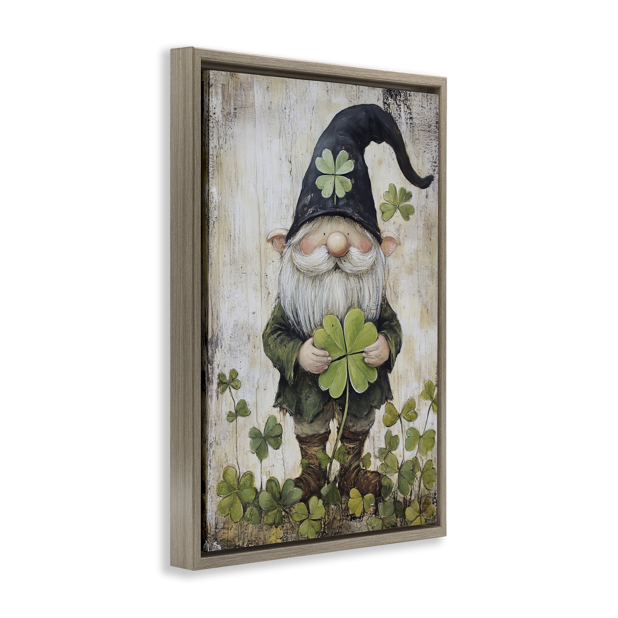Stupell Industries Cottage Shamrock Gnome Brown Framed Floater Canvas Wall Art, design by Tina LeCour