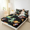 thumbnail image 4 of Feelyou Kawaii Dinosaur Kids Twin Sheet Sets, Mystic Outer Space Twin Fitted Sheet, Stars Rocket Planet Flat Sheet, Microfiber Bedroom Decor, 3pcs, 4 of 7