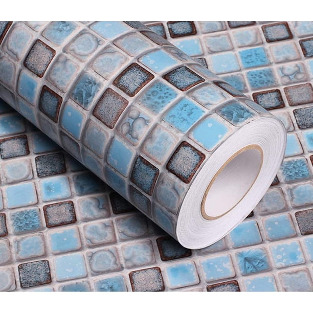 Blue Mosaic Wallpaper Contact Paper 15.74" x 78.7" SelfAdhesive Thick Removable Wallpaper Peel