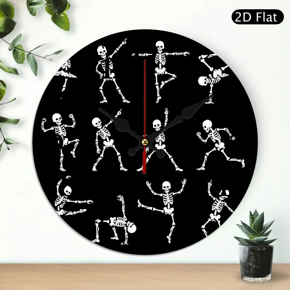 ZFLMY Silent Non Ticking Round Wall Clock, Dance Skeleton Silhouette Print, Battery Operated (AA Not Included), Lobby Corridor Dining Room Bedroom Office Classroom