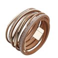 thumbnail image 4 of 1 Uds pulsera de cuero trenzado PU pulsera de cuero con diamantes de imitación para mujer Oro jinwen Pulsera multicapa para mujer, 4 of 5