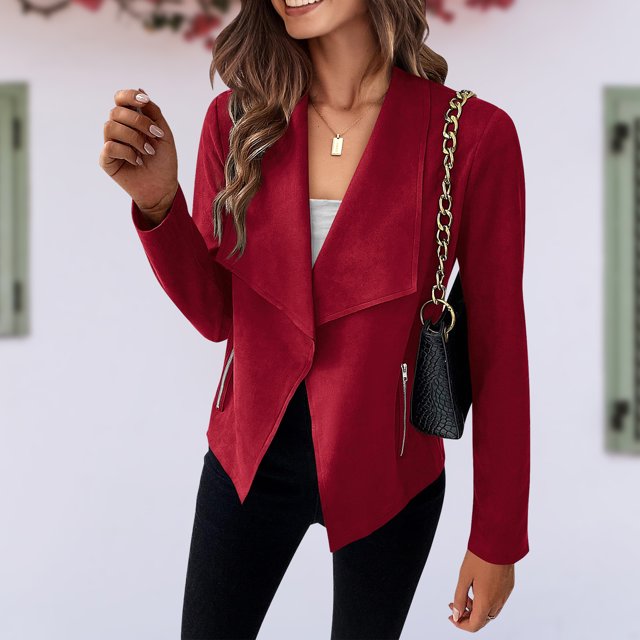 Chaqueta Abrigo de manga larga con cuello vuelto, estilo informal, traje diario para mujer Ygjytge Rojo T M para Mujer
