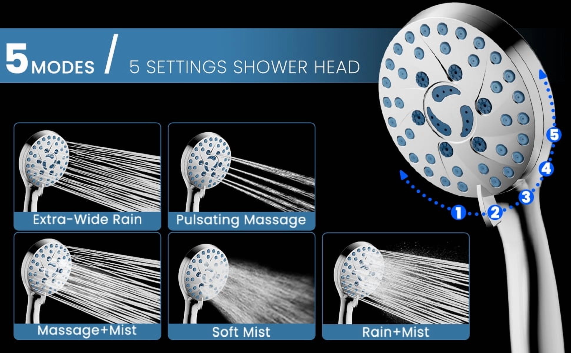 Gped 5-Mode Handheld Shower Head with Hose and Brackets photo 4