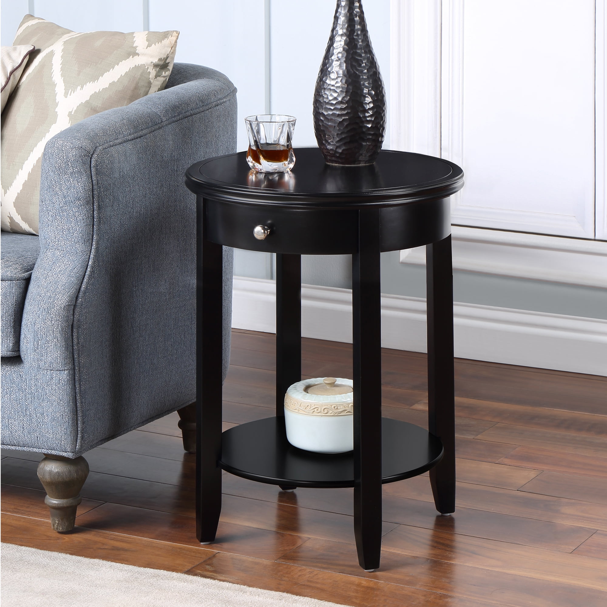 Convenience Concepts American Heritage Baldwin 1 Drawer End Table with Shelf, Black
