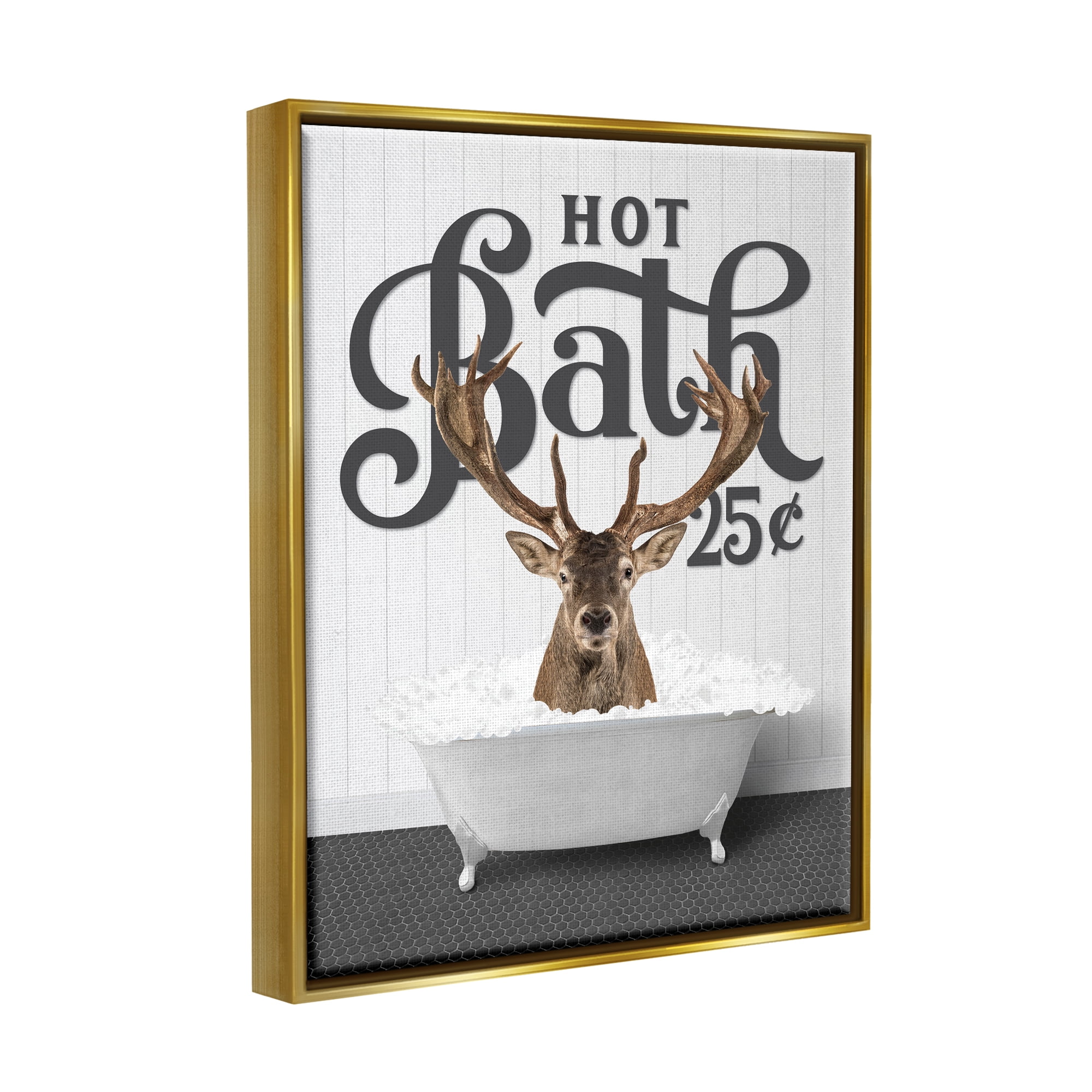 Stupell Industries Vintage Hot Bath Deer Animals & Insects Painting Gold Floater Framed Art Print Wall Art, 25 x 31