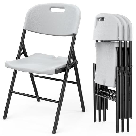 4 Pack Folding Garden Chairs, HDPE Plastic Foldable Outdoor Chair with Metal Frame, Portable Lightweight Patio Chair for Yard Garden Camping
